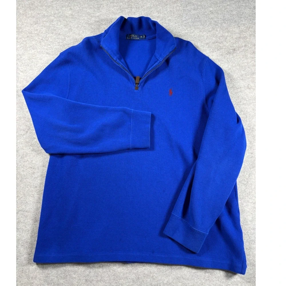 Polo Ralph Lauren Mens XL Quarter Zip Pullover Royal Blue Red Pony Logo Sweater